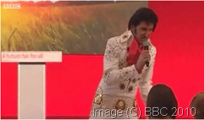 Elvis Impersonator at Labour Rally (C) BBC