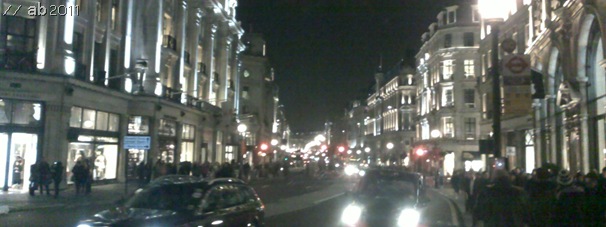 BRIGHT LIGHTS OF REGENT STREET_Regent Street this evening (sorry about the poor quality of photo - blame my awful Nokia phone).