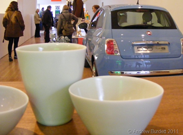 CUPS AND CARS_Crockery and a Fiat 500 stand side-by-side at the museum.