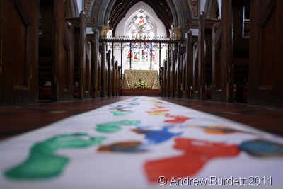 FOOTPRINTS DOWN THE AISLE_The path of footprints produced at Friday's activity morning.