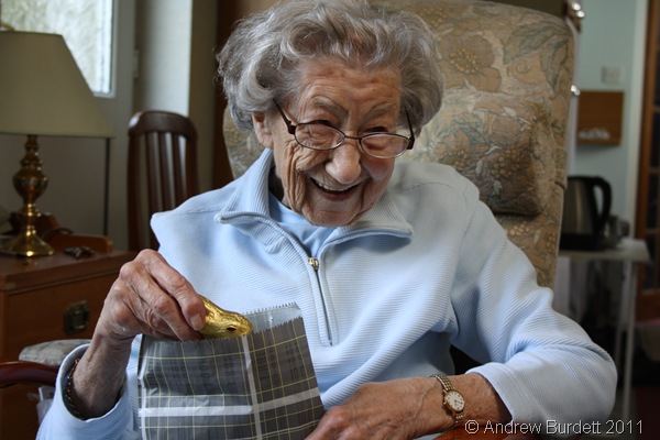 PRICELESS EXPRESSION_Dorothy seemed pleased with a small gift from our great aunt.