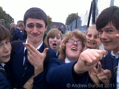 Here, Gareth Mound (second from left) pulls an almost sillier face than Lauren Langley (third from right) – although Garth's was intentionally ridiculous…
