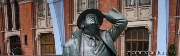 WELL BLOW ME_Sir John Betjeman's statue at St Pancras Railway Station.