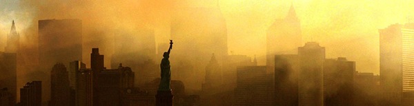 DUST TO DUST_Smoke hangs over the Manhattan skyline in the days following the attack.