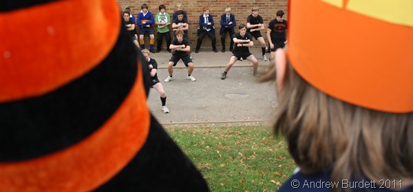 HAKA PAKA_Sixth-formers give a demonstration of the New Zealand world-famous rugby Haka during the carnival procession.