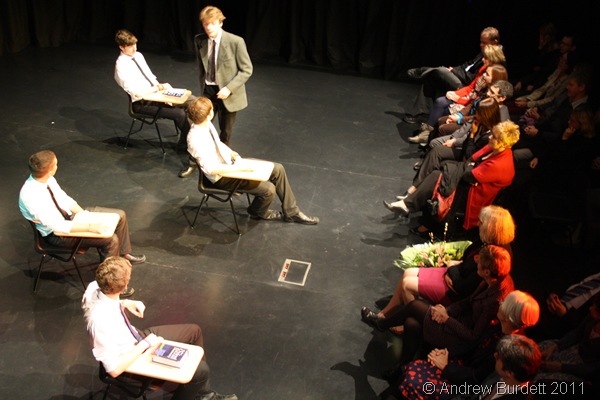 THE HISTORY BOYS_A sixth former portrays the character of Hector, in the opening scene from Alan Bennett's 2004 play.