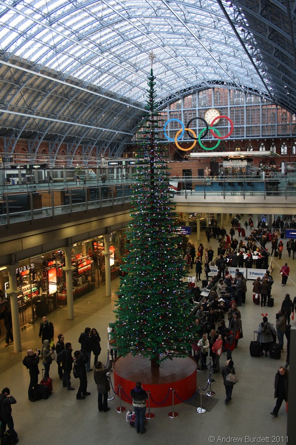 TALL ORDER_This Christmas tree is made of Lego bricks and stands in King's Cross St Pancras Railway Station.