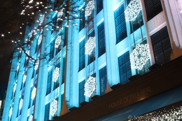 HOUSE OF FRASER LIGHTS_Christmas decorations adorn the House of Fraser department store.
