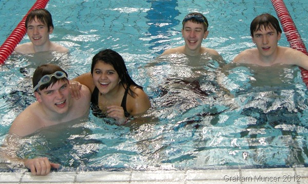 SPLASH FOR CASH: Me and my friends from the Dragons Explorer Scout Unit, shortly after the claxon sounded at the end of our stint at the Swimarathon on Saturday.