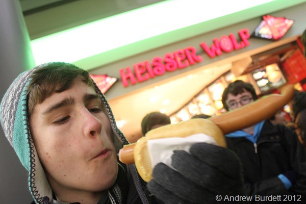 WHAT A WEINER: Sam enjoys a German sausage. (IMG_7637)