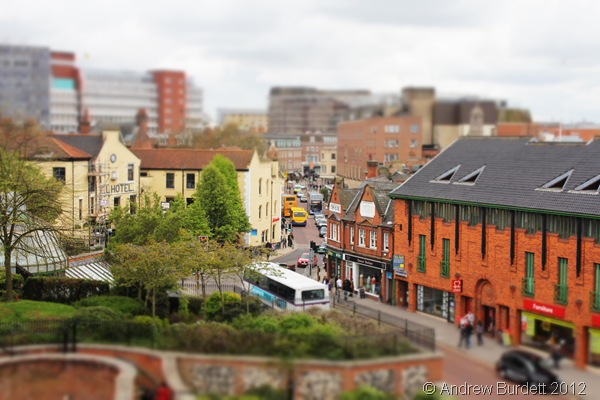 NORWICH IN MINIATURE: A tilt-shift effect on a photo I took of the city. (173_IMG_1905_ARB)