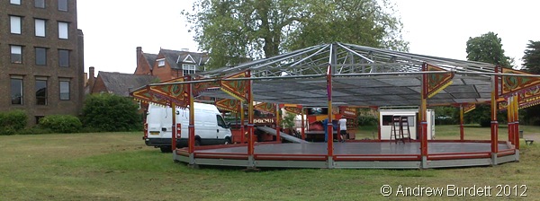 PREPARATIONS: Dodgems and amusement rides being set up on Thursday morning. (31052012242)