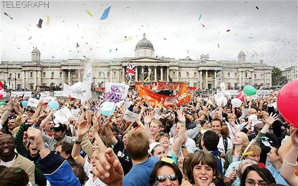 EUPHORIA: The moment in Trafalgar Square after the announcement of London's successful Olympic bid was made.