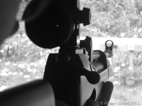 LOOKING DOWN THE BARREL: Ed takes a shot on the firing range. (0354_DSC04252_ARB)