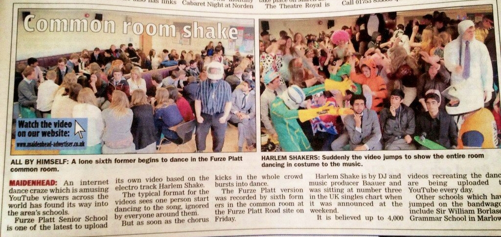 How the Maidenhead Advertiser reported on our Harlem Shake video.