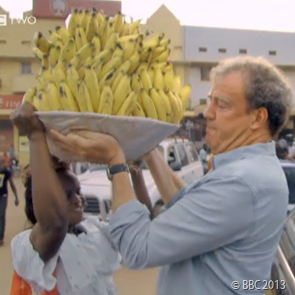 TAKE THE STRAIN: Clarkson barely managed to hold the massive bowl of bananas.