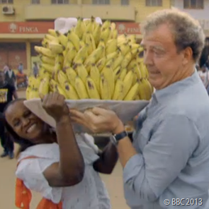 TAKE THE STRAIN: Clarkson barely managed to hold the massive bowl of bananas.