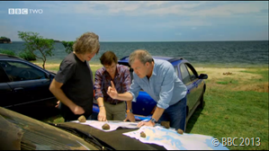 MAP THIS OUT: Clarkson and Hammond show Captain-Sense-Of-Direction where they intend to drive.