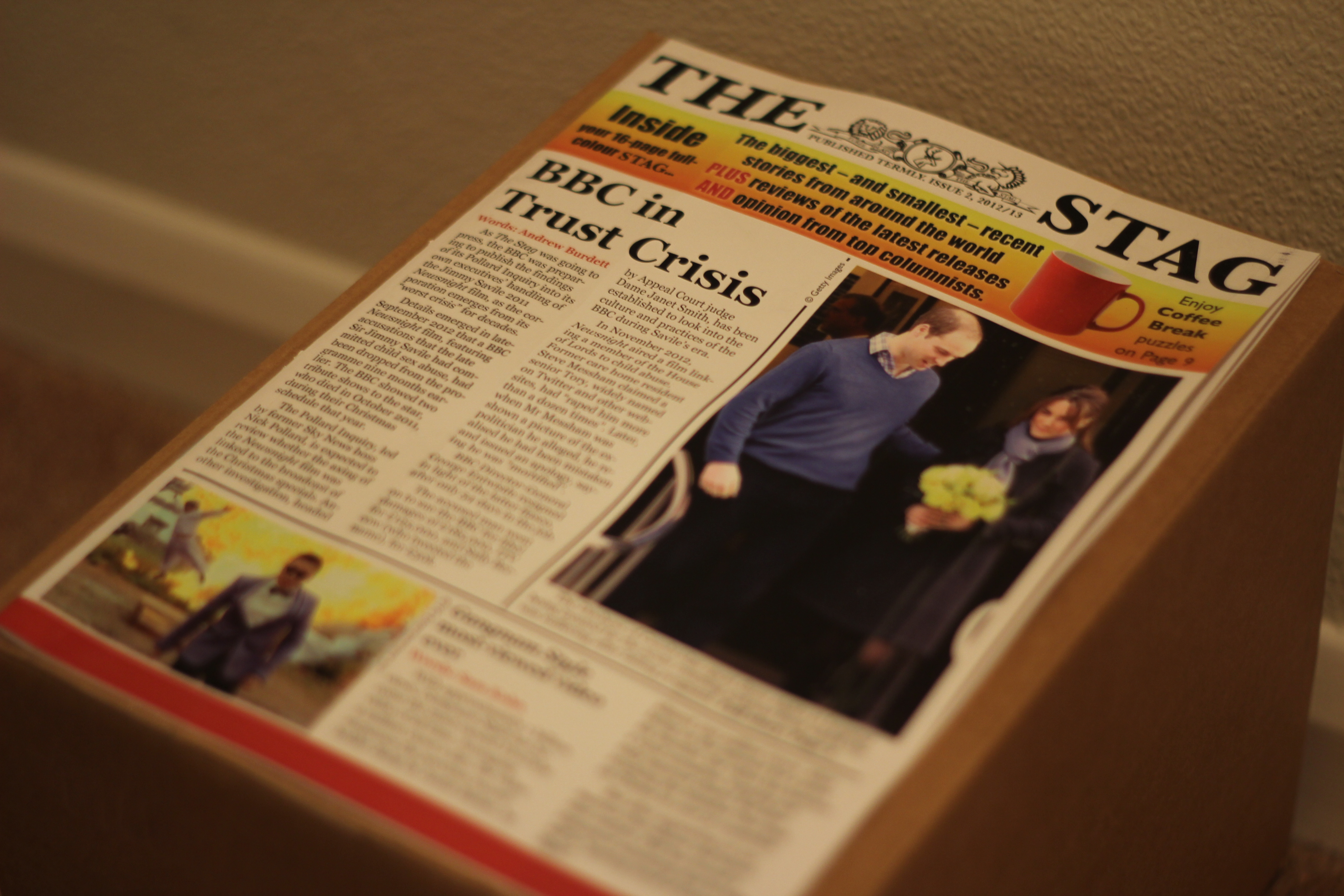 A box of copies of 'The Stag' magazine.