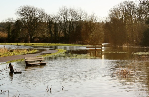The grounds at Odney are submerged in water.