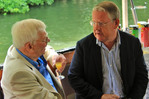 John Stevens and Richard Holroyd chatting on the boat.