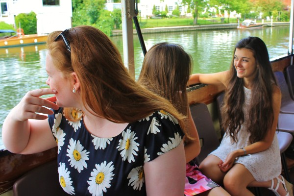 Girl friends of Andrew Burdett, on board the boat marking his 18th birthday.