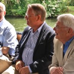 Rhidian Jones, Richard Holroyd, and John Stevens, on board the boat.