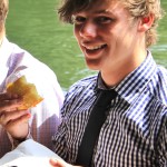 Josh Louch, a great pal of Andrew's through Scouts, tucks into a slice of lemon drizzle cake.