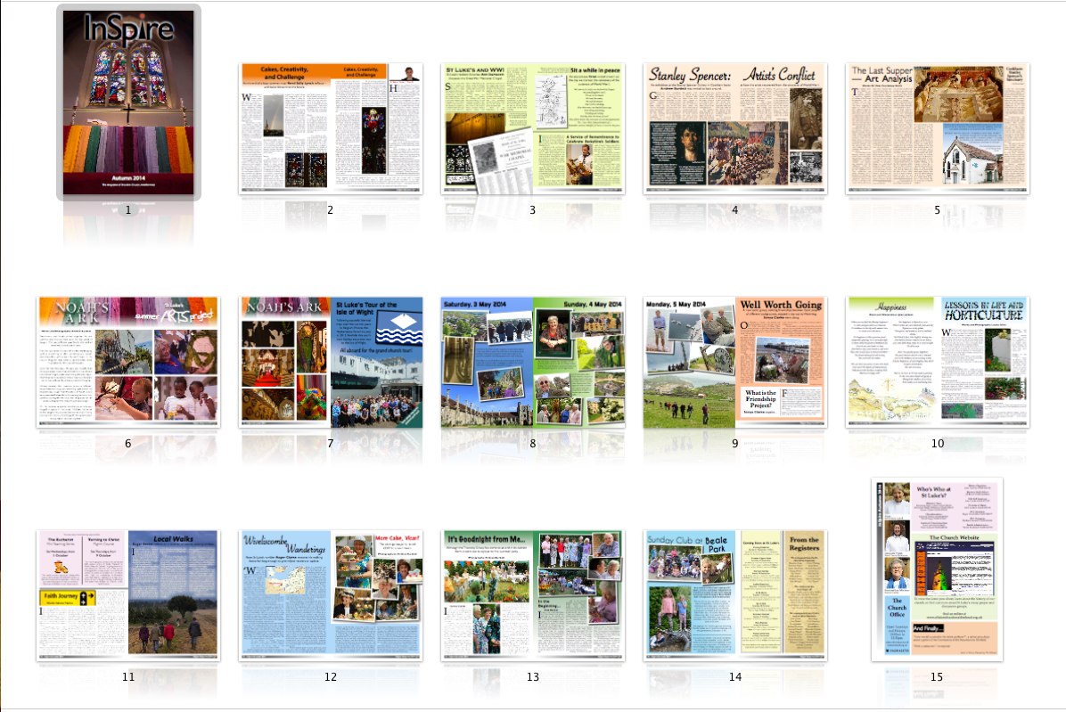 Thumbnails of the pages from the Autumn 2014 edition of InSpire – the St Luke's Church Magazine.