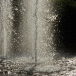 Fountains, frozen in a snapshot.